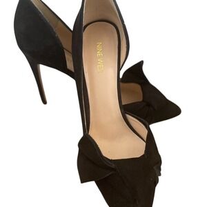 Nine West Black Suede DOrsay Bow Stiletto Heels Women's Size 9